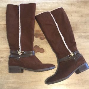 Tommy Hilfiger : Shearling knee high suede boots